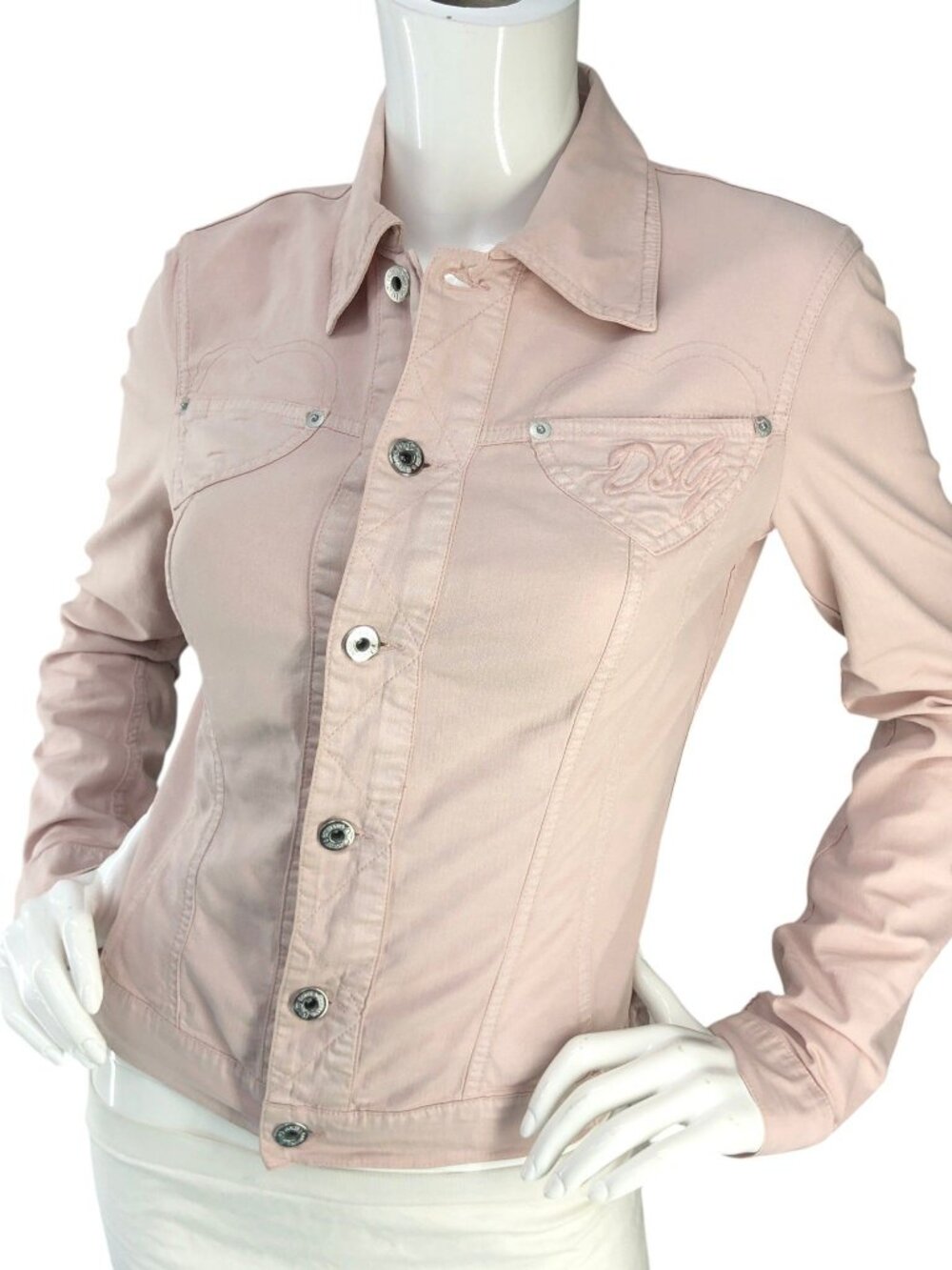 Dolce Gabbana D&G Jacket Womens 40 Pink Cotton Button Front Heart Pocket BLEMISH